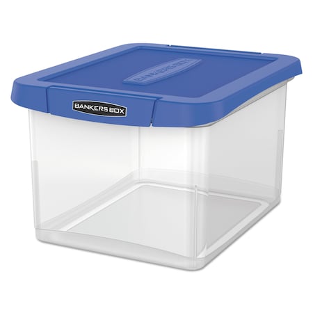 Bankers Box File Boxes, Polypropylene, 14" W, 17.38" D, 10.5" H, Lift-Off Lid Closure, Clear/Blue 0086201